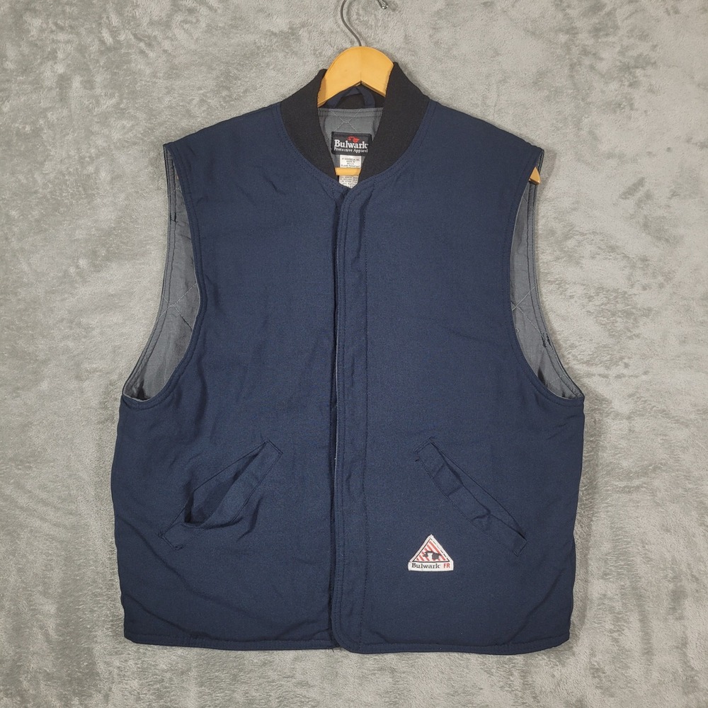 Bulwark Vest Mens L Blue FR Flame Resistant Nomex Kevlar Quilted Lined Workwear